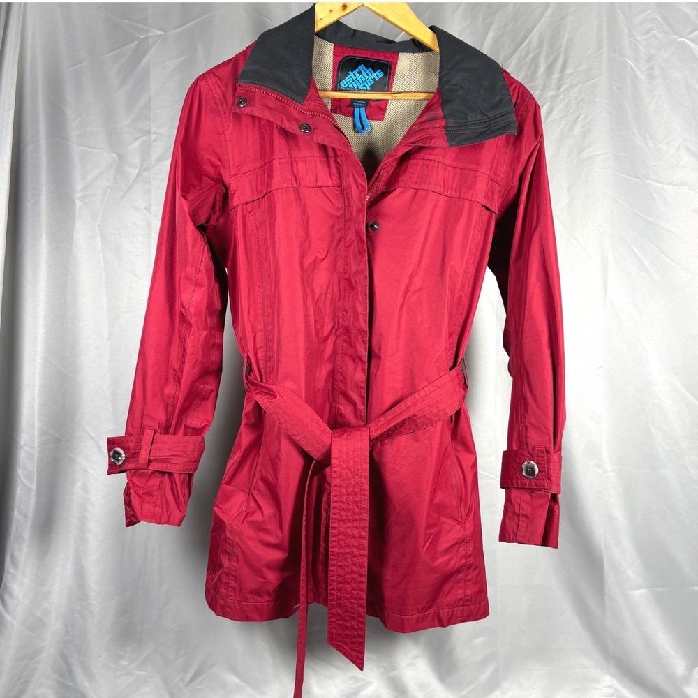 EMS Eastern Mountain Sports‎ Red Belted Rain Jacket Hooded Trench Coat Womens S